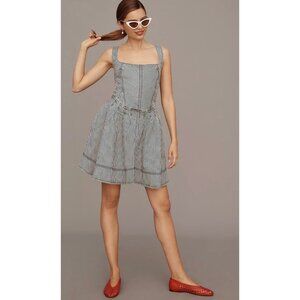 Anthropologie Pilcro Square-Neck Tie-Back Denim Mini Dress MSRP$158.00 NWT XS